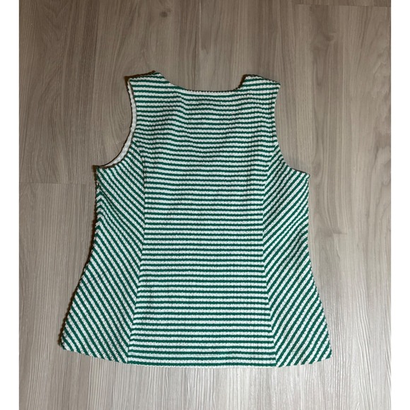 Maeve Tank Top Womens L Green White Striped Peplum V Neck Textured - Picture 2 of 13